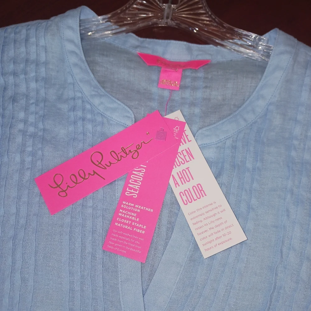 Lilly Pulitzer 100% Linen Sarasota Tunic in Frenchie Blue XL NWT - Picture 2 of 10